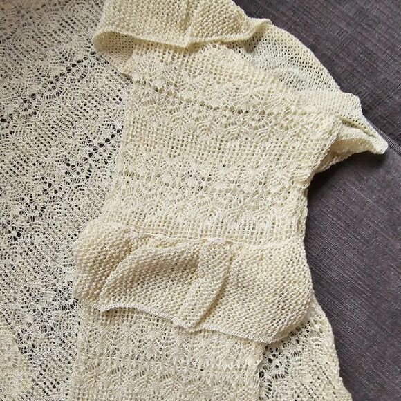 Anthropologie Women's Cream Sheer Open-Stitch Ruffle Pullover Sweater Size Small - Picture 6 of 10